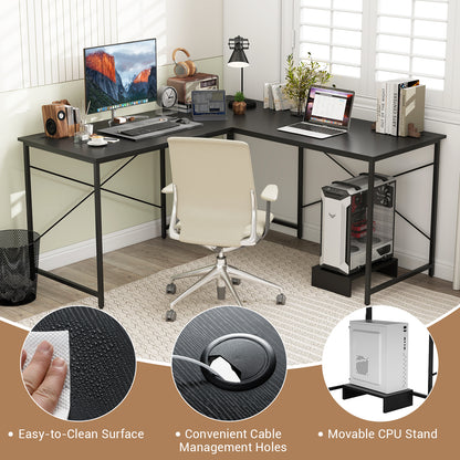 Reversible L-Shaped Desk with Built-in Power Strip and Removable Host-Black