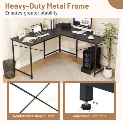 Reversible L-Shaped Desk with Built-in Power Strip and Removable Host-Black