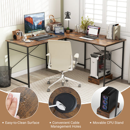 Reversible L-Shaped Desk with Built-in Power Strip and Removable Host-Rustic Brown