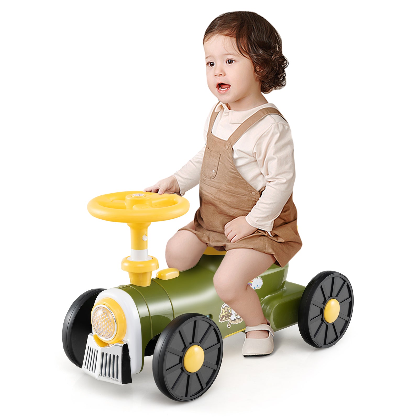 Ride on Push Car with Storage Compartment and Train Whistle Sound Button-Green