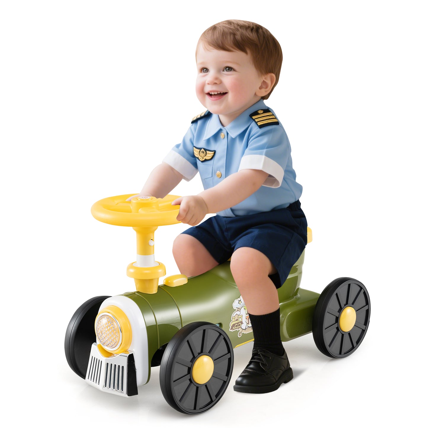 Ride on Push Car with Storage Compartment and Train Whistle Sound Button-Green