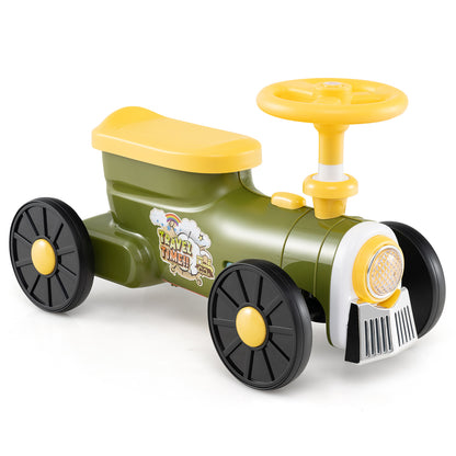 Ride on Push Car with Storage Compartment and Train Whistle Sound Button-Green