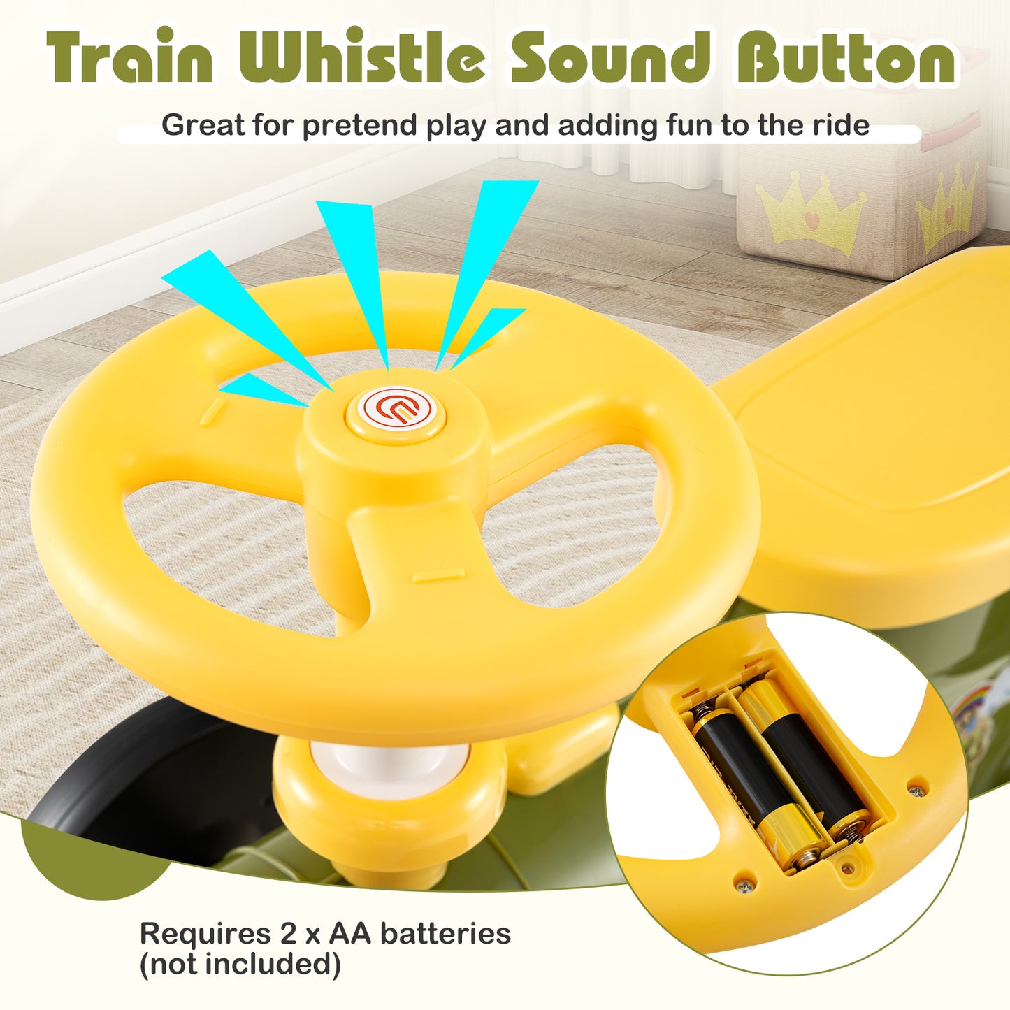 Ride on Push Car with Storage Compartment and Train Whistle Sound Button-Green