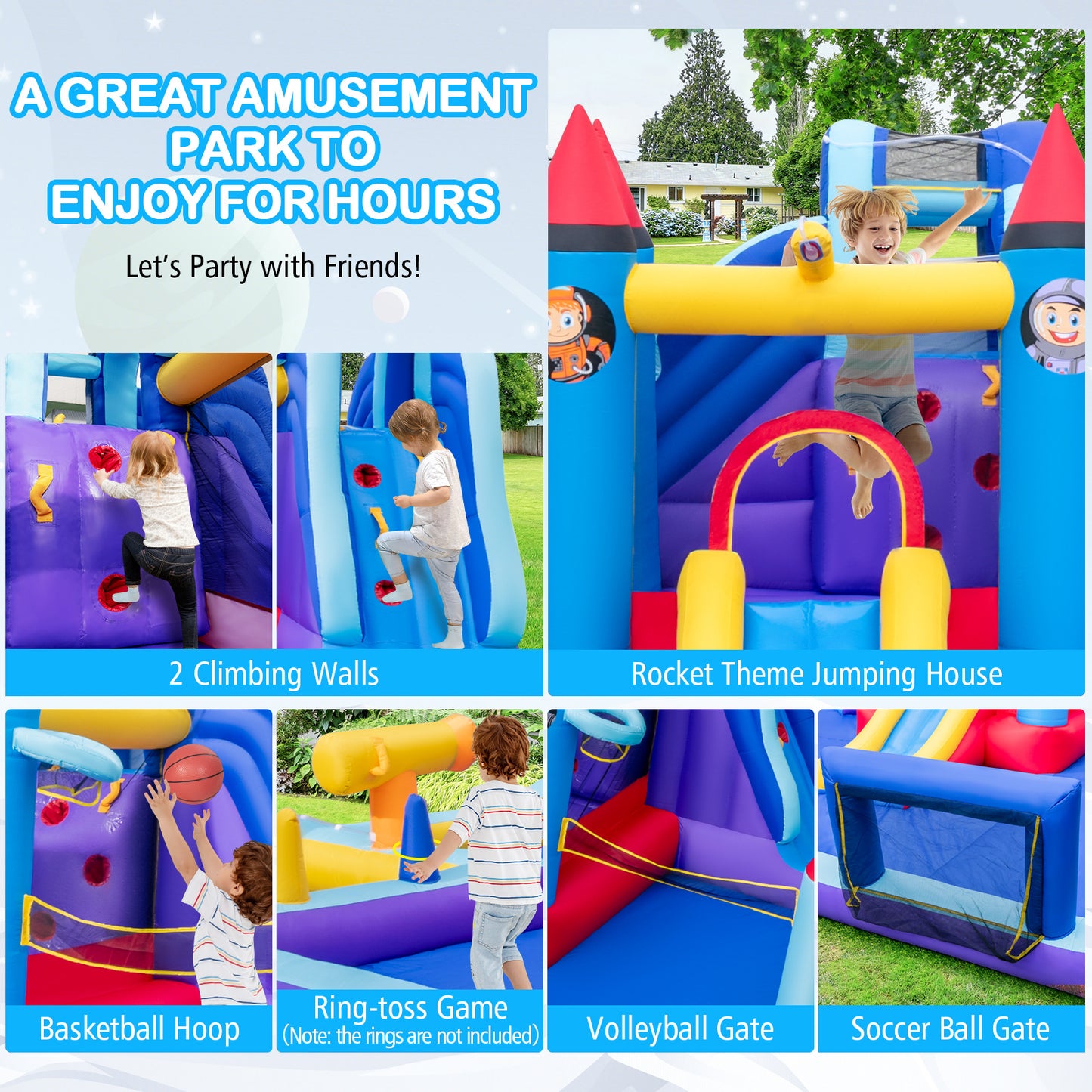 Rocket Theme Inflatable Water Slide Park Inflatable Castle without Blower