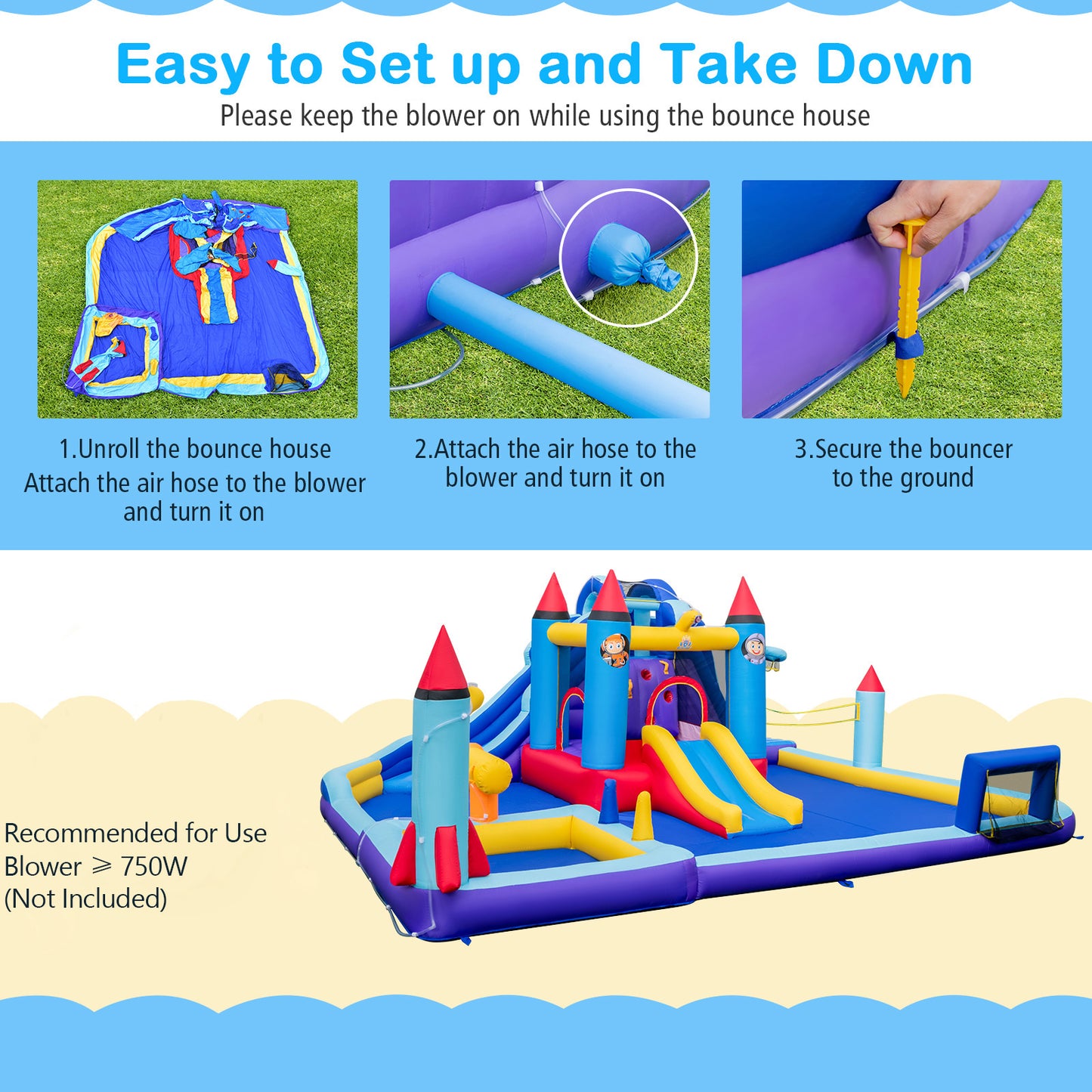 Rocket Theme Inflatable Water Slide Park Inflatable Castle without Blower