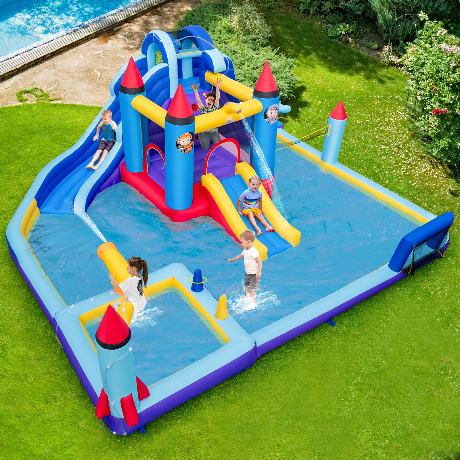 Rocket Theme Inflatable Water Slide Park Inflatable Castle without Blower