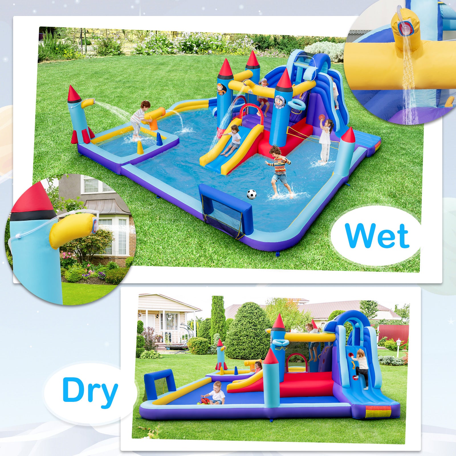 Rocket Theme Inflatable Water Slide Park Inflatable Castle without Blower