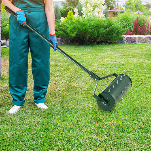 Heavy-Duty Rolling Aerator for Lawn Care Filled Sand Stone-Green-45 cm