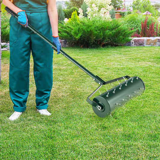 Heavy-Duty Rolling Aerator for Lawn Care Filled Sand Stone-Green-53 cm