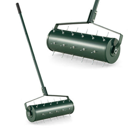Heavy-Duty Rolling Aerator for Lawn Care Filled Sand Stone-Green-53 cm