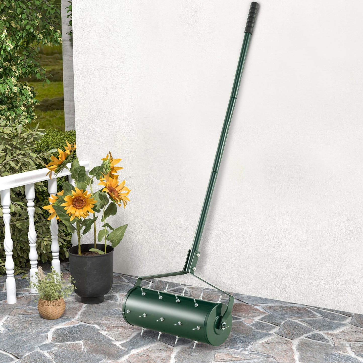 Heavy-Duty Rolling Aerator for Lawn Care Filled Sand Stone-Green-45 cm