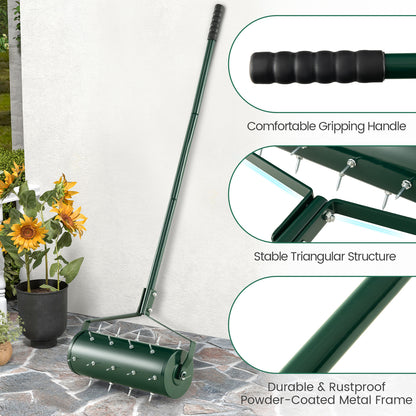 Heavy-Duty Rolling Aerator for Lawn Care Filled Sand Stone-Green-45 cm