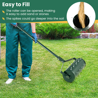 Heavy-Duty Rolling Aerator for Lawn Care Filled Sand Stone-Green-45 cm