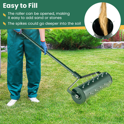 Heavy-Duty Rolling Aerator for Lawn Care Filled Sand Stone-Green-53 cm