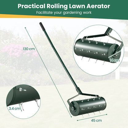 Heavy-Duty Rolling Aerator for Lawn Care Filled Sand Stone-Green-45 cm