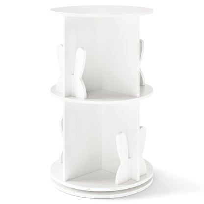 Rotating Bookshelf Cute 2-tier Kids Bookcase with Bunny Baffles-White
