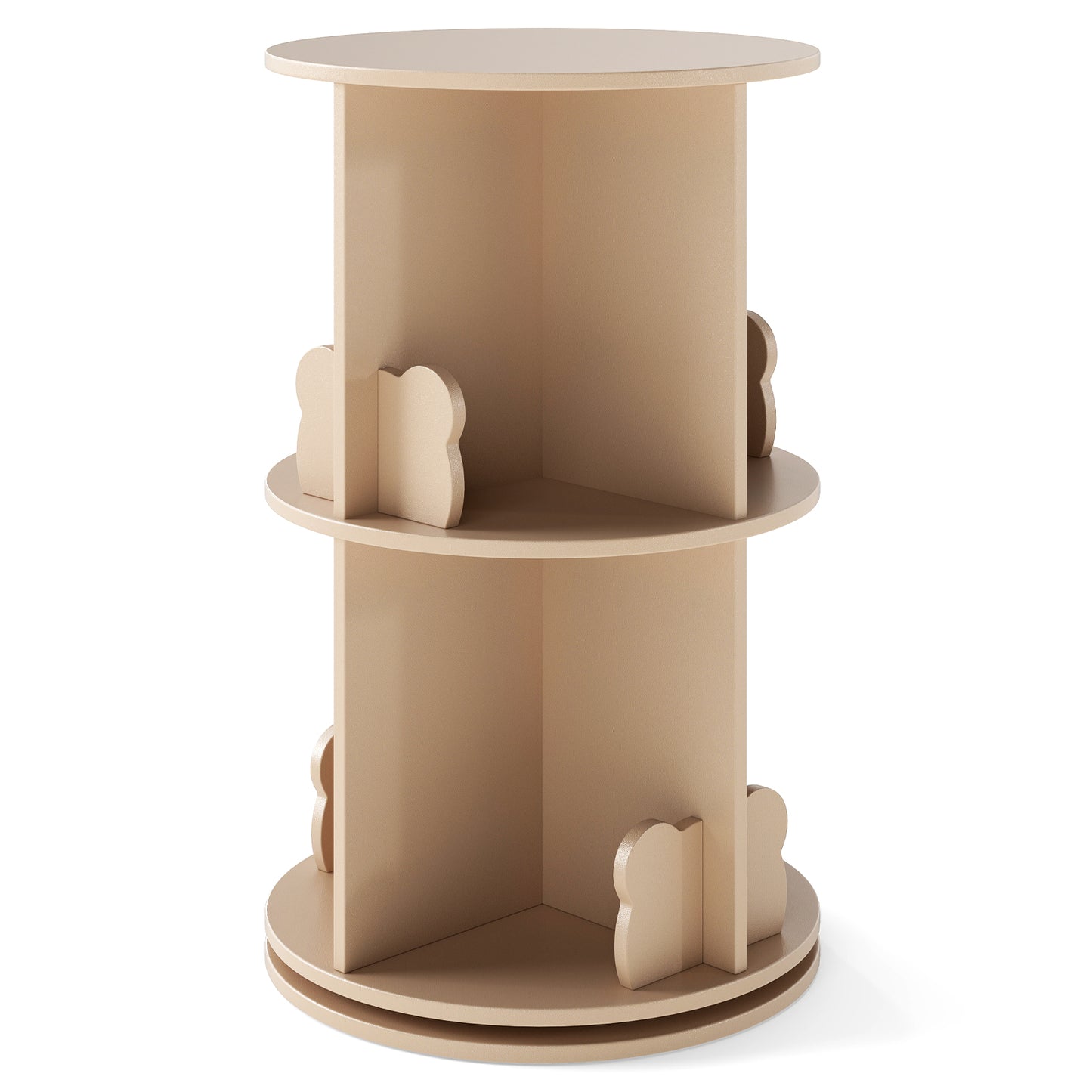 Rotating Bookshelf Cute 2-tier Kids Bookcase with Bear Bookends-Natural