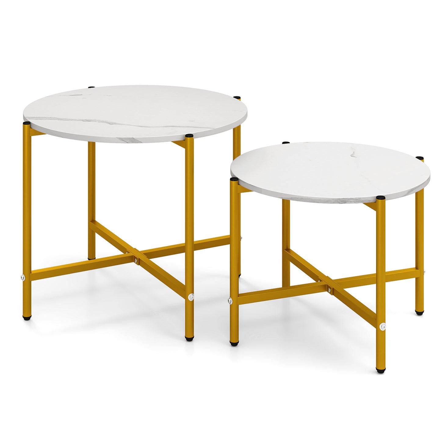 Round Coffee Table with Heavy-Duty Metal Frame for Living Room Set of 2-White