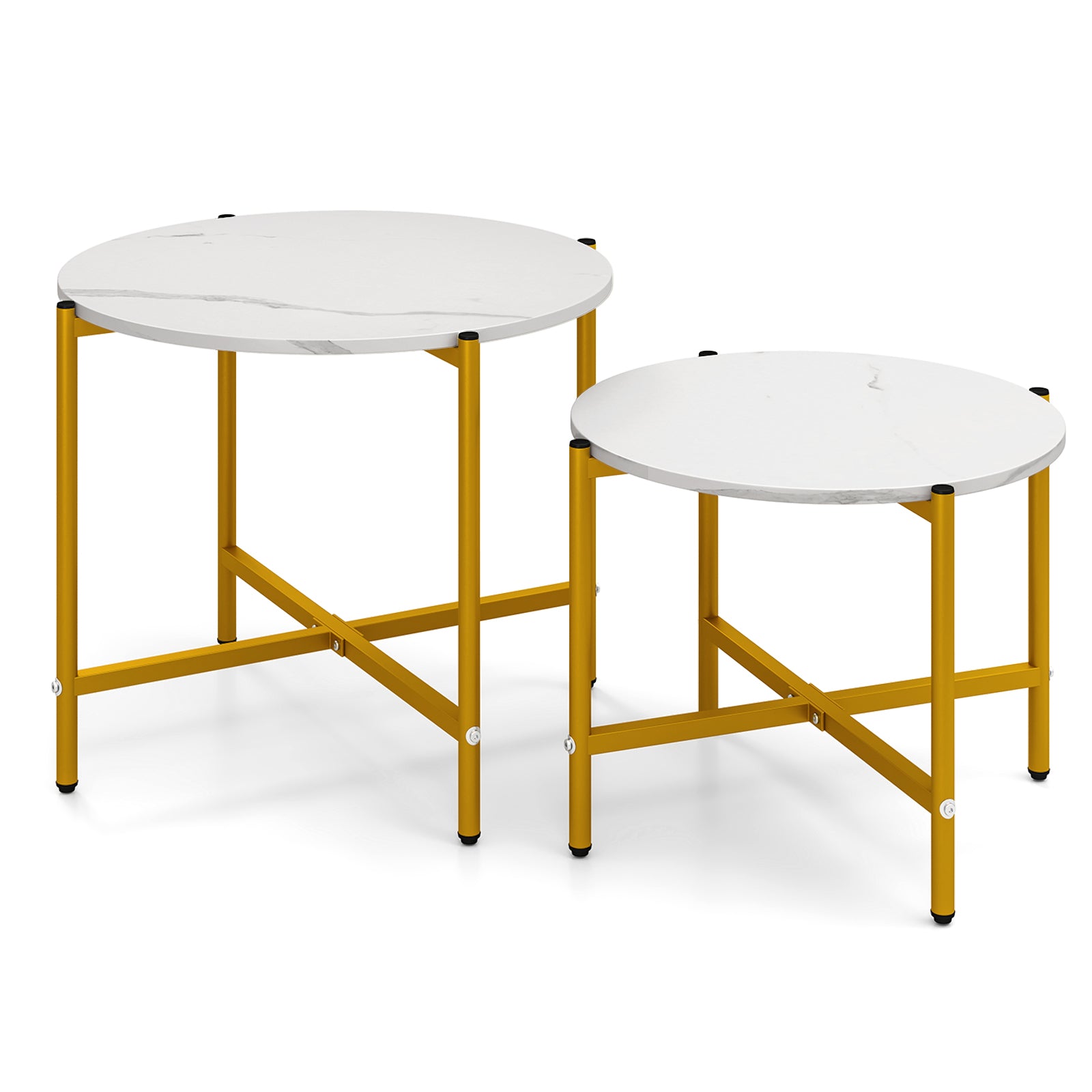 Round Coffee Table with Heavy-Duty Metal Frame for Living Room Set of 2-White