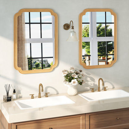 Rounded Corner Arch Wall Mirror for Bathroom Living Room-Natural
