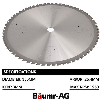 355mm Ceramic Alloy Blade for Metal Cut-Off Saws, Low Spark, Long Lasting