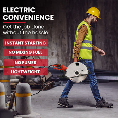 3500W 0.35m Electric Concrete Saw, Wet/Dry, Diamond Blade, Vac Port, 15A Plug