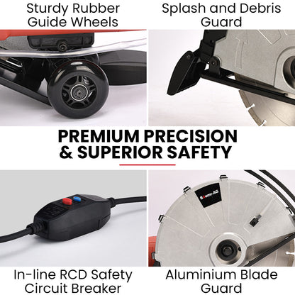3500W 0.35m Electric Concrete Saw, Wet/Dry, Diamond Blade, Vac Port, 15A Plug