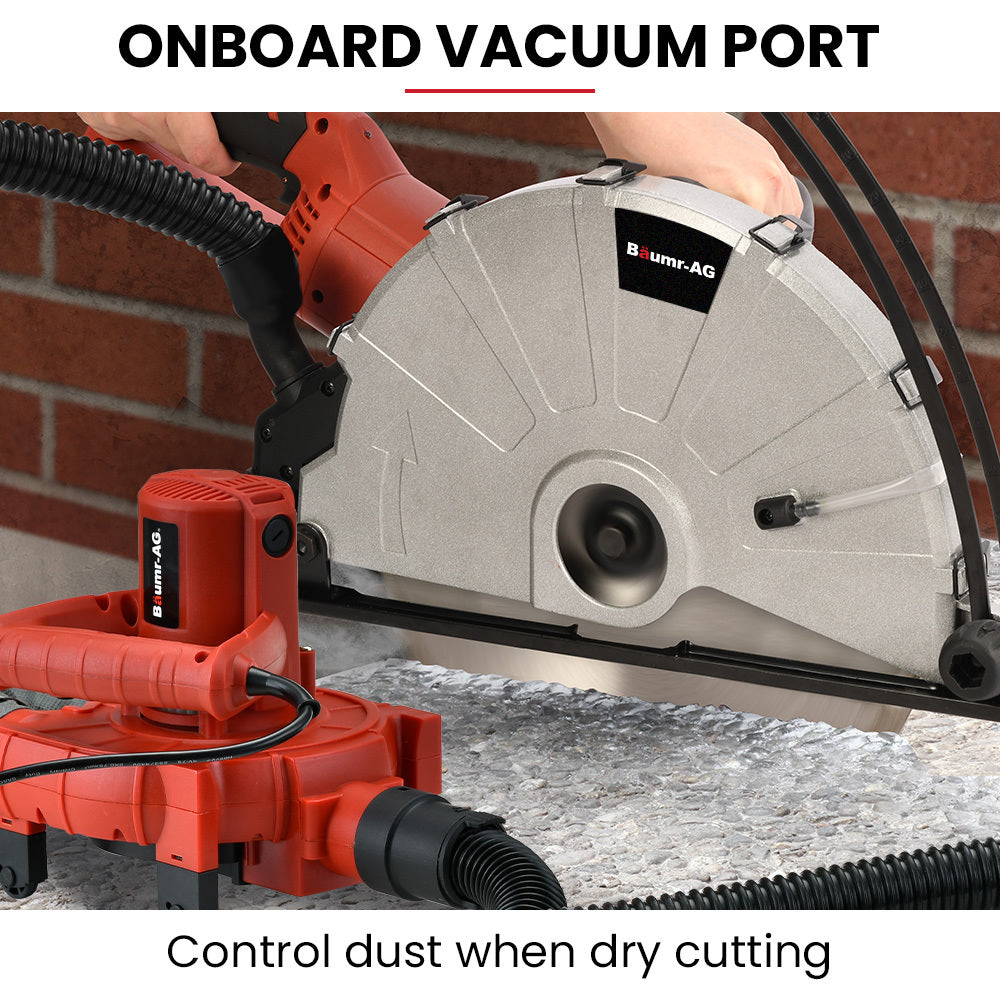 3500W 0.35m Electric Concrete Saw, Wet/Dry, Diamond Blade, Vac Port, 15A Plug