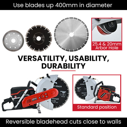 400mm Professional Concrete Saw, 94cc 2-Stroke, Wet/Dry Cutting, 0.4m Blade