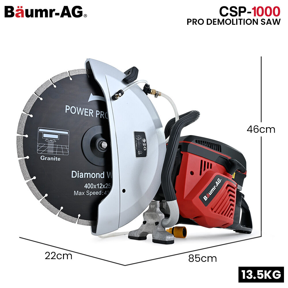 400mm Professional Concrete Saw, 94cc 2-Stroke, Wet/Dry Cutting, 0.4m Blade