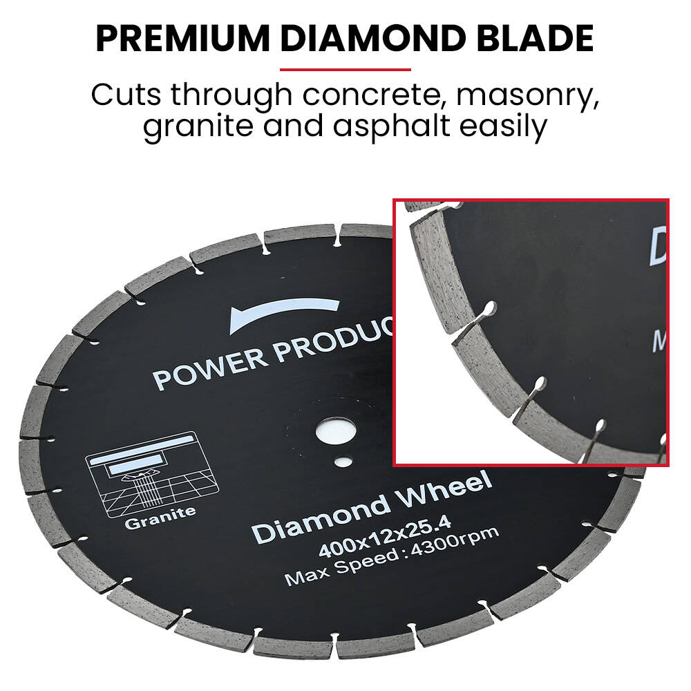 400mm Professional Concrete Saw, 94cc 2-Stroke, Wet/Dry Cutting, 0.4m Blade