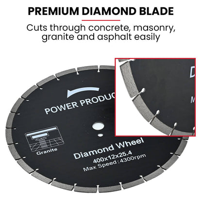 400mm Professional Concrete Saw, 94cc 2-Stroke, Wet/Dry Cutting, 0.4m Blade