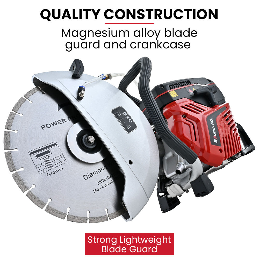 74cc 2-Stroke Concrete Saw with 0.35m Blade, Wet/Dry Cutting, Anti-Vibration