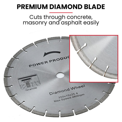 74cc 2-Stroke Concrete Saw with 0.35m Blade, Wet/Dry Cutting, Anti-Vibration
