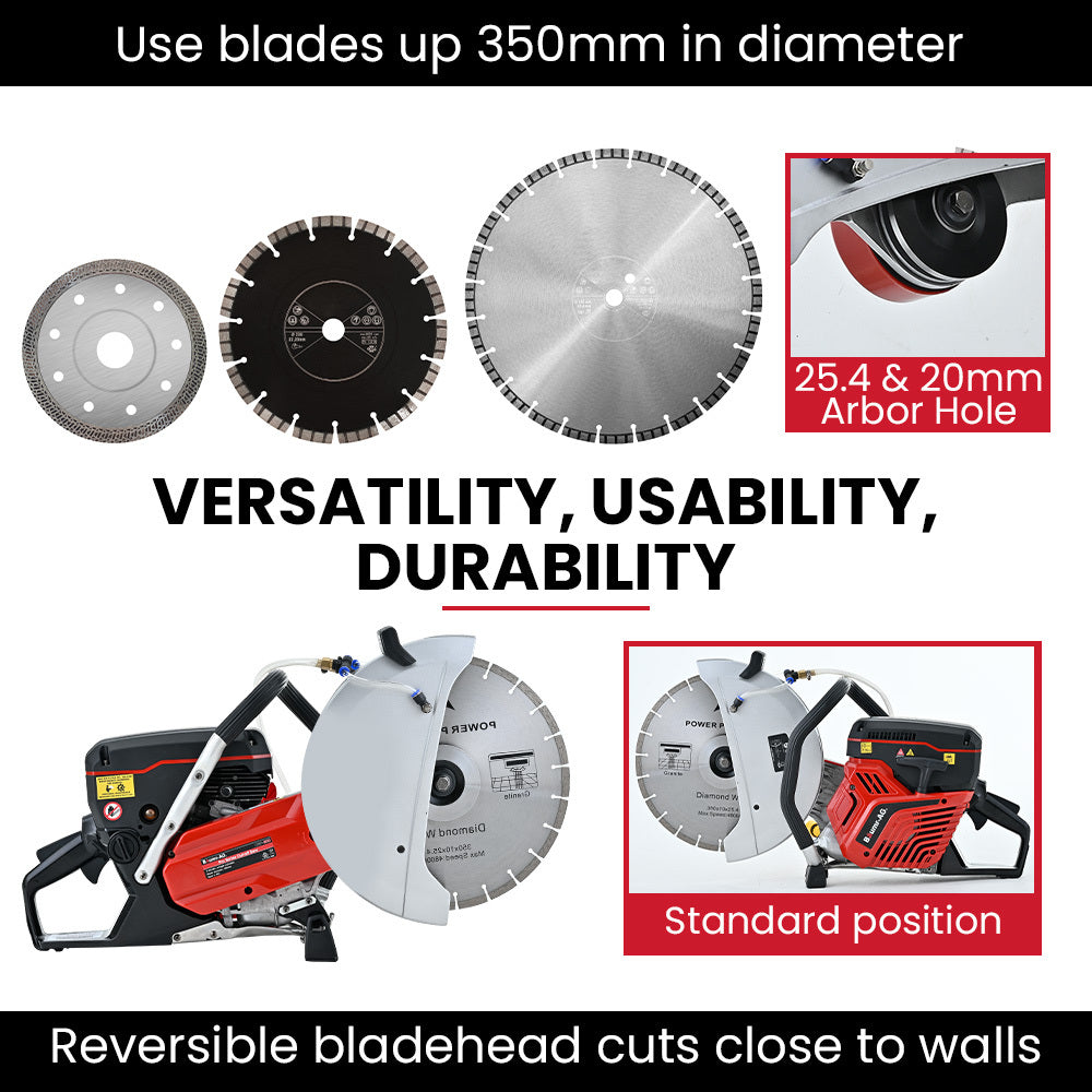 74cc 2-Stroke Concrete Saw with 0.35m Blade, Wet/Dry Cutting, Anti-Vibration