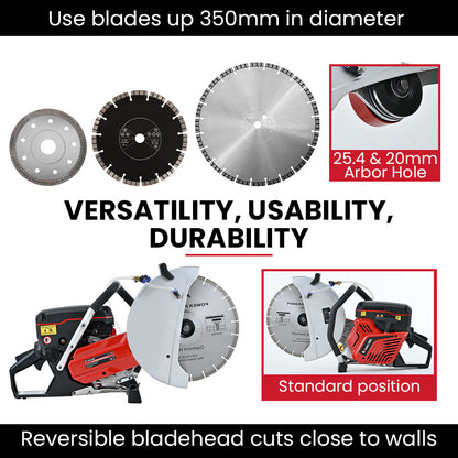 74cc 2-Stroke Concrete Saw with 0.35m Blade, Wet/Dry Cutting, Anti-Vibration