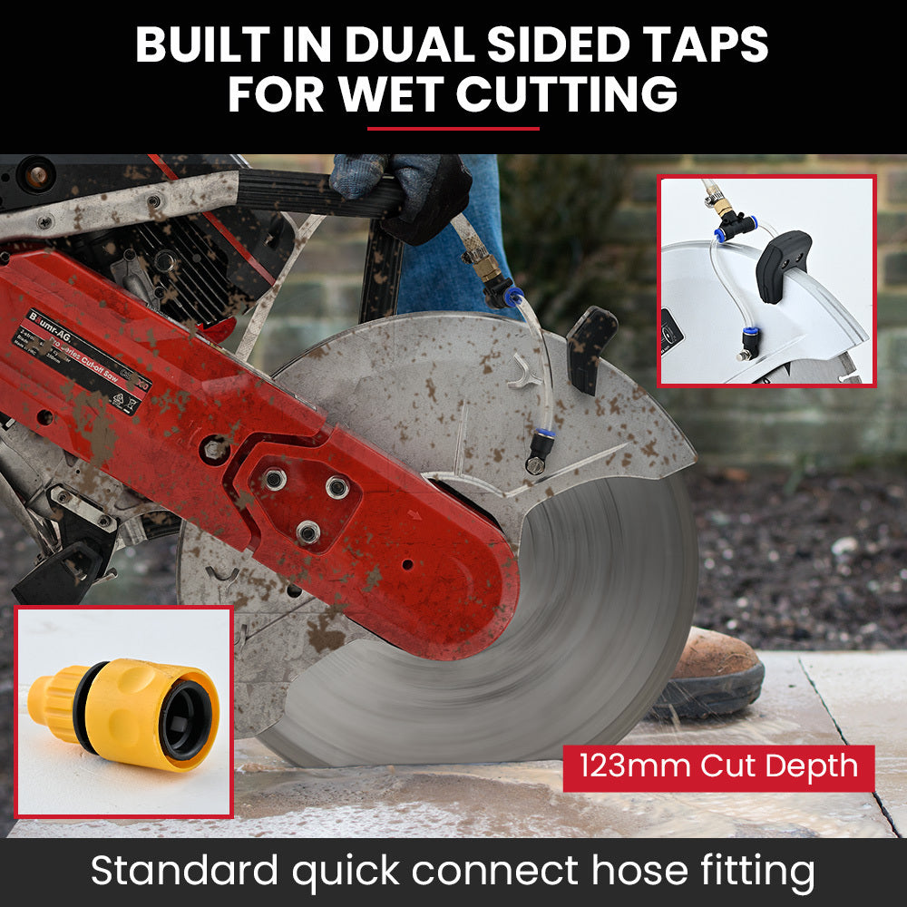74cc 2-Stroke Concrete Saw with 0.35m Blade, Wet/Dry Cutting, Anti-Vibration