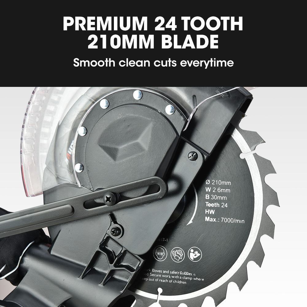 210mm Sliding Compound Mitre Saw with Laser Guide & 1.5kW Motor