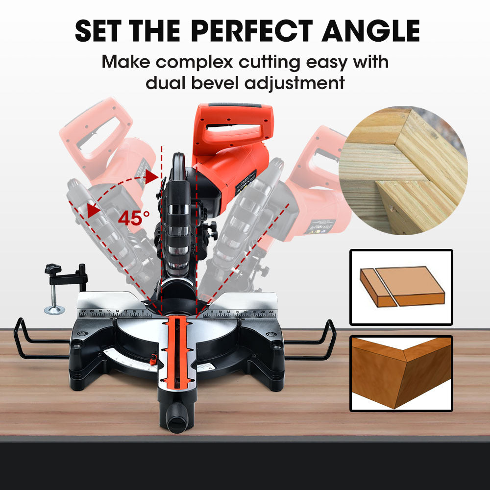 254mm Dual Bevel Sliding Compound Mitre Saw with Laser Guide and 2000W Motor