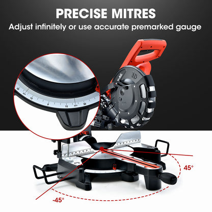 254mm Dual Bevel Sliding Compound Mitre Saw with Laser Guide and 2000W Motor