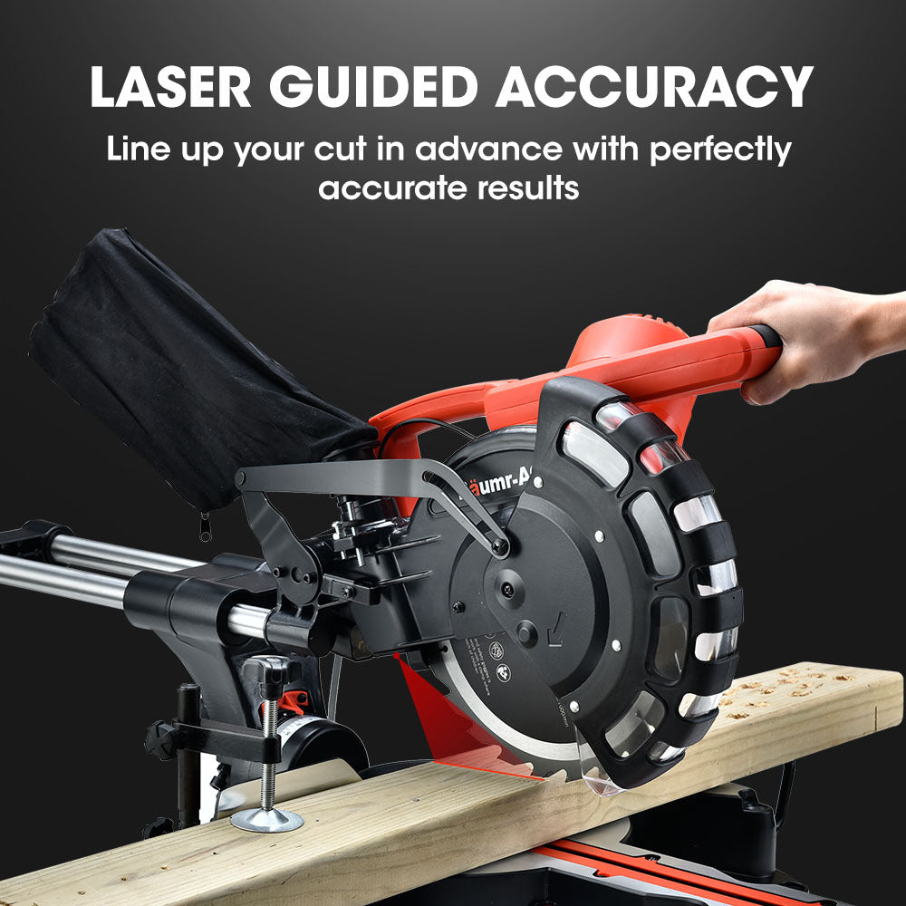 254mm Dual Bevel Sliding Compound Mitre Saw with Laser Guide and 2000W Motor
