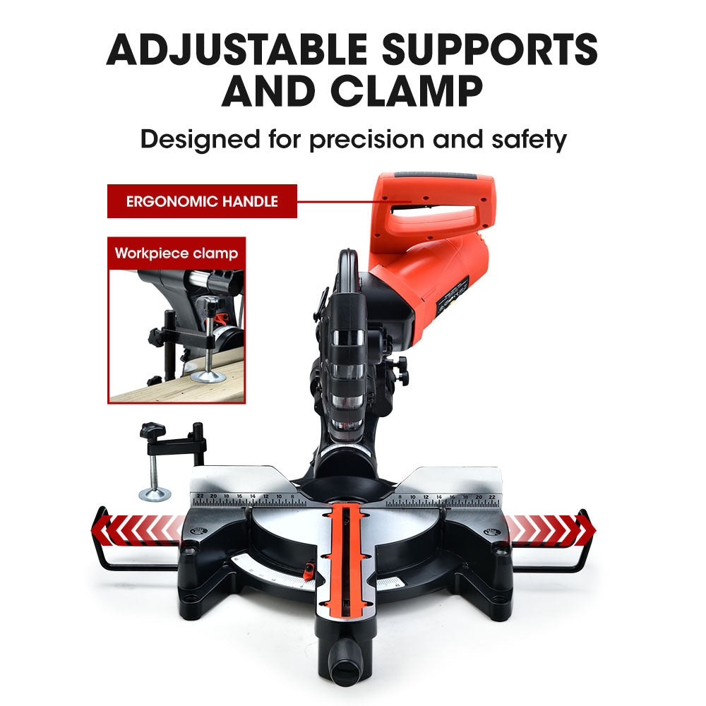 254mm Dual Bevel Sliding Compound Mitre Saw with Laser Guide and 2000W Motor