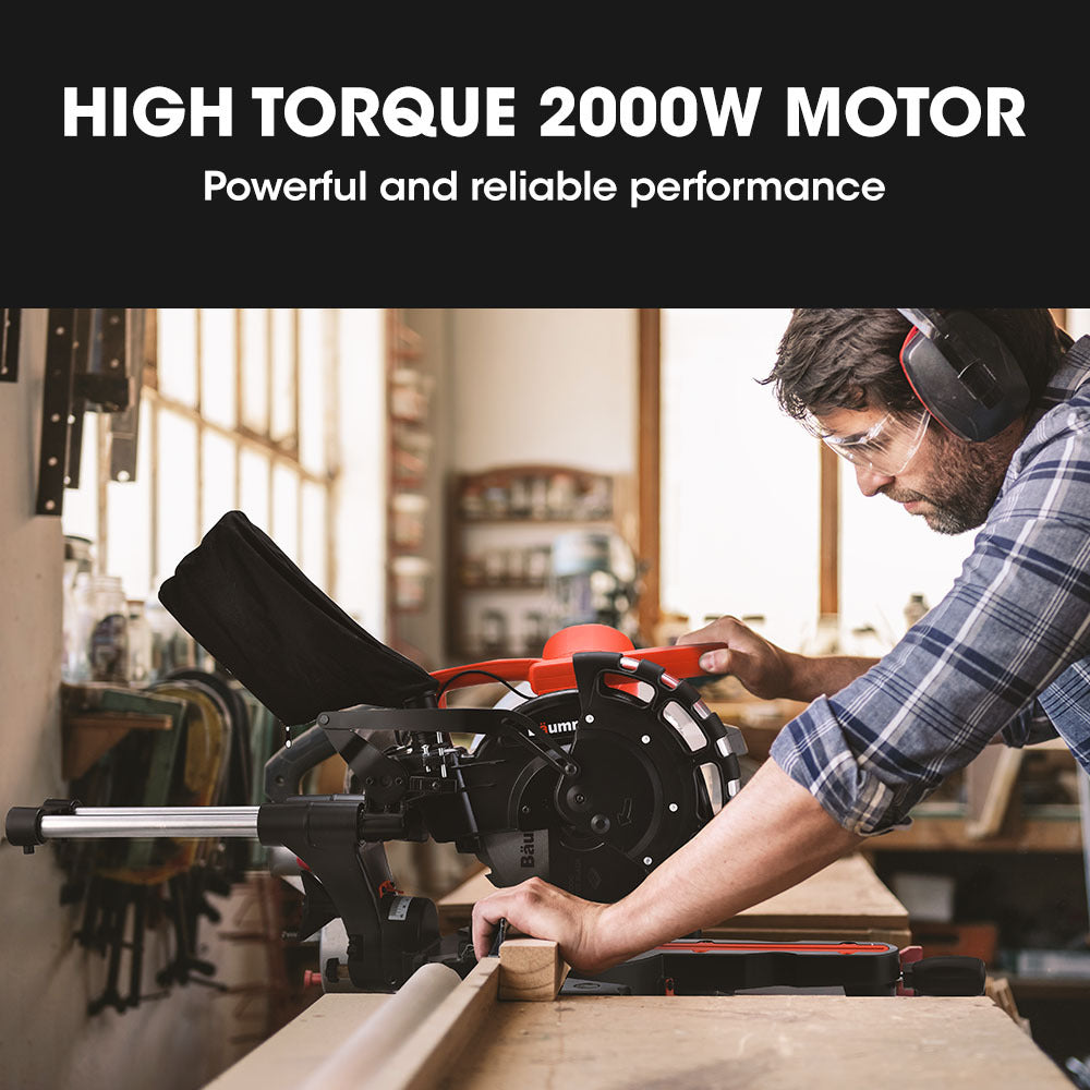 254mm Dual Bevel Sliding Compound Mitre Saw with Laser Guide and 2000W Motor