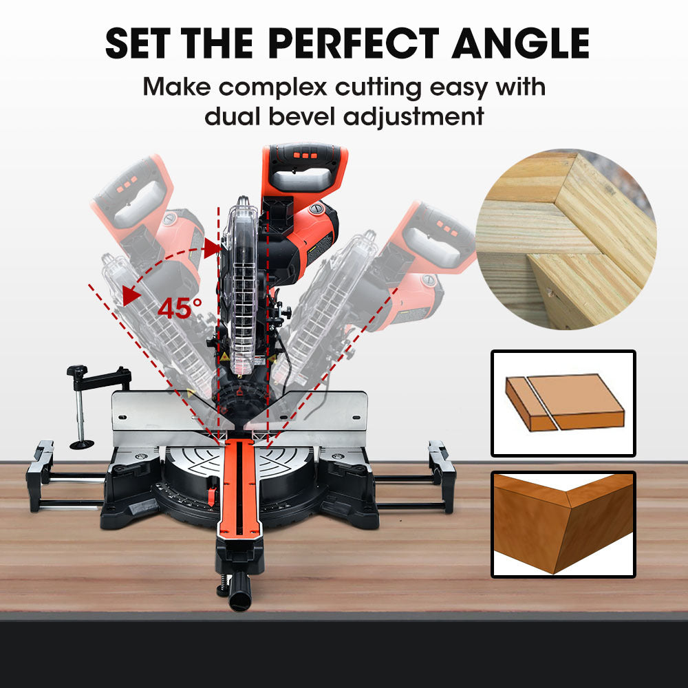 305mm Dual Bevel Sliding Mitre Saw with Laser Guide and 2200W Motor