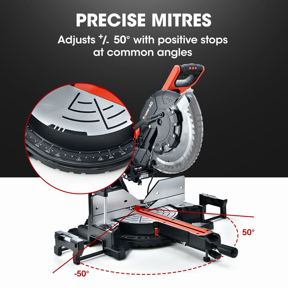 305mm Dual Bevel Sliding Mitre Saw with Laser Guide and 2200W Motor