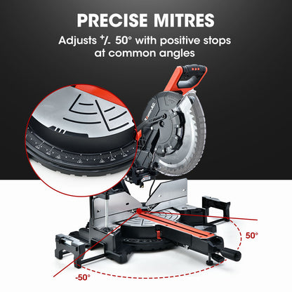 305mm Dual Bevel Sliding Mitre Saw with Laser Guide and 2200W Motor