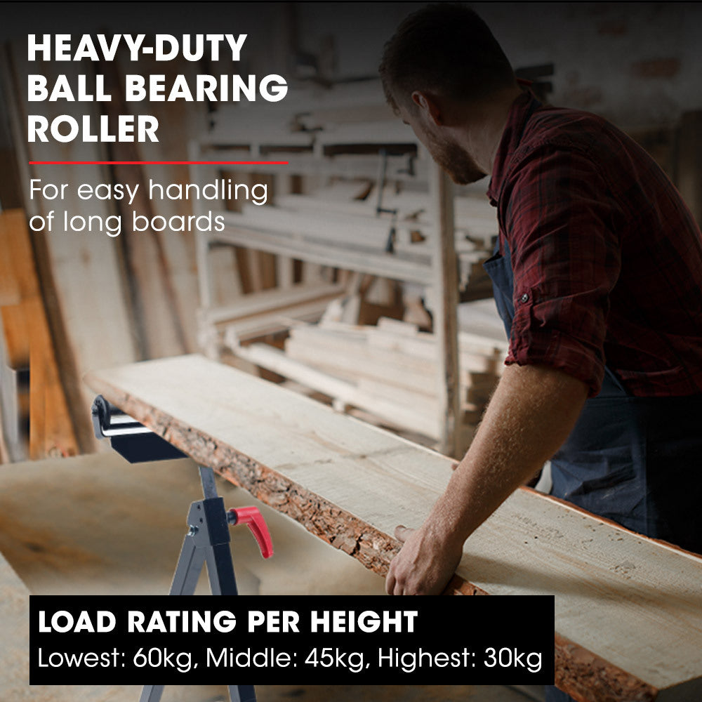 Adjustable Roller Support Stand, 0.6m to 1.08m Height, 60kg Capacity, Folding