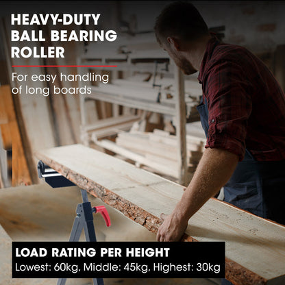 Adjustable Roller Support Stand, 0.6m to 1.08m Height, 60kg Capacity, Folding