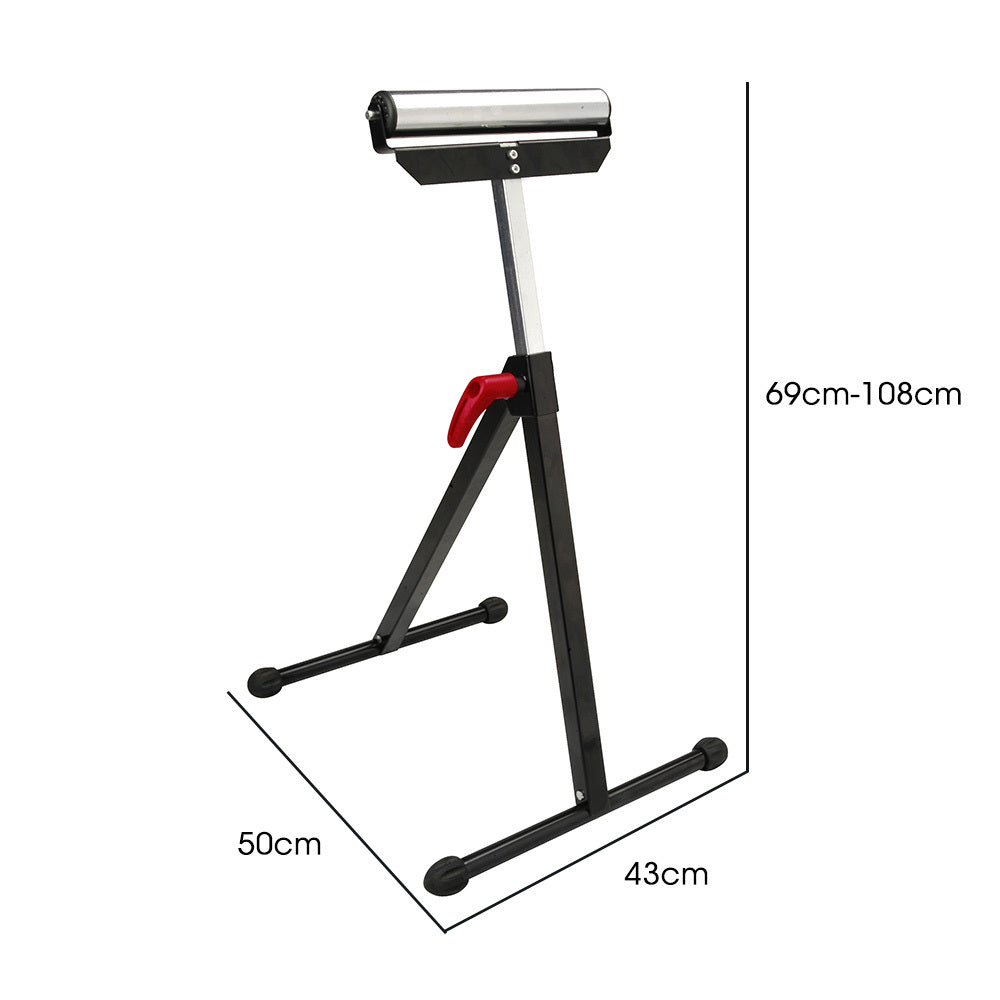 Adjustable Roller Support Stand, 0.6m to 1.08m Height, 60kg Capacity, Folding