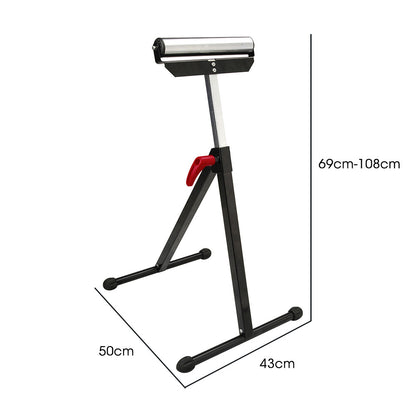 Adjustable Roller Support Stand, 0.6m to 1.08m Height, 60kg Capacity, Folding